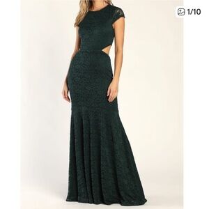 Lulu's Lovely Allure Dark Teal Lace Capped Sleeve Prom Evening Gown Size Medium